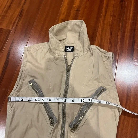 NLST ARMY Cargo Jumpsuit Utility One Piece Khaki Sleeveless Zipper Size XS - Picture 9 of 10
